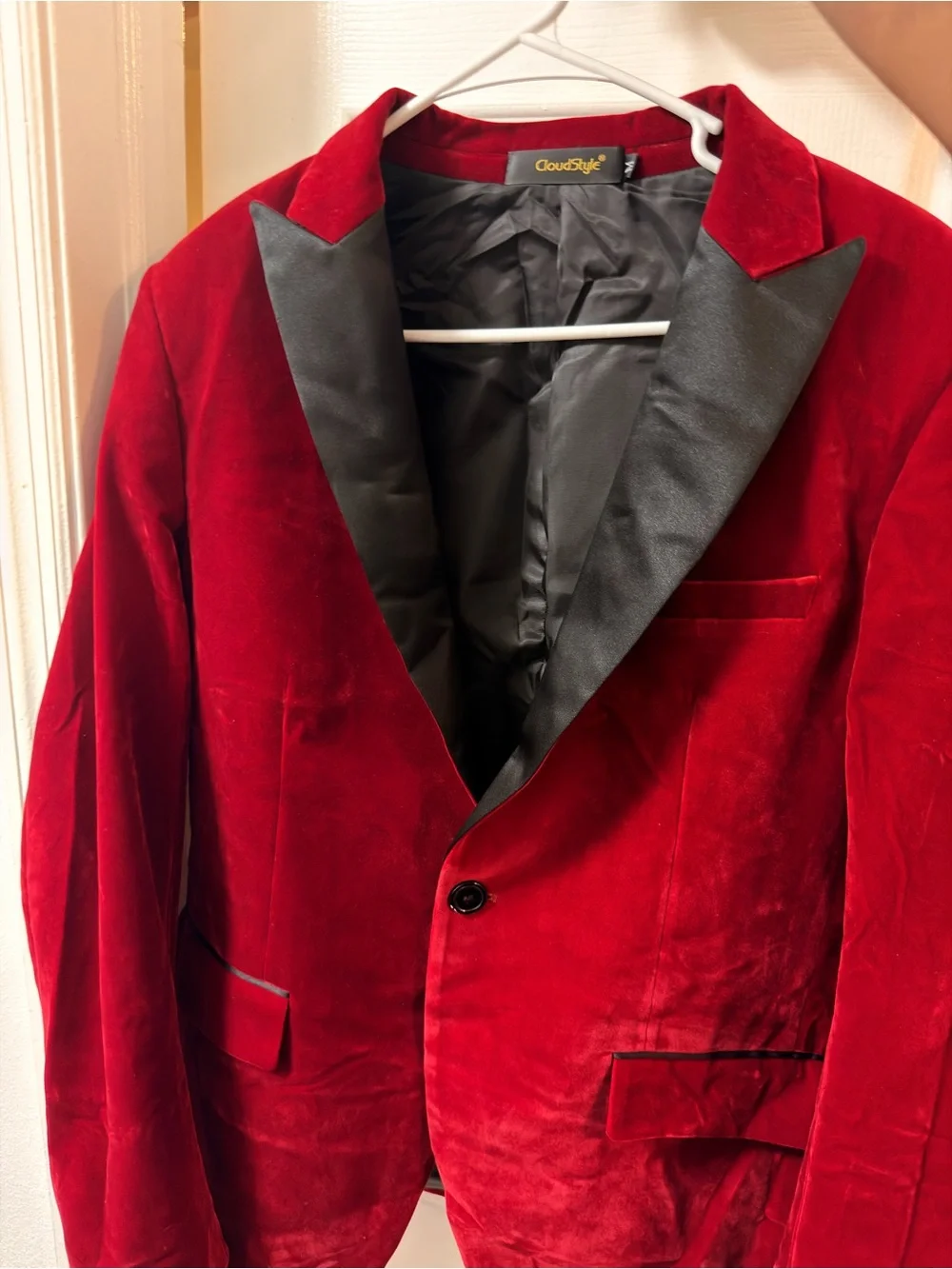 Men’s Red Velvet Blazer with Black Satin Lapel